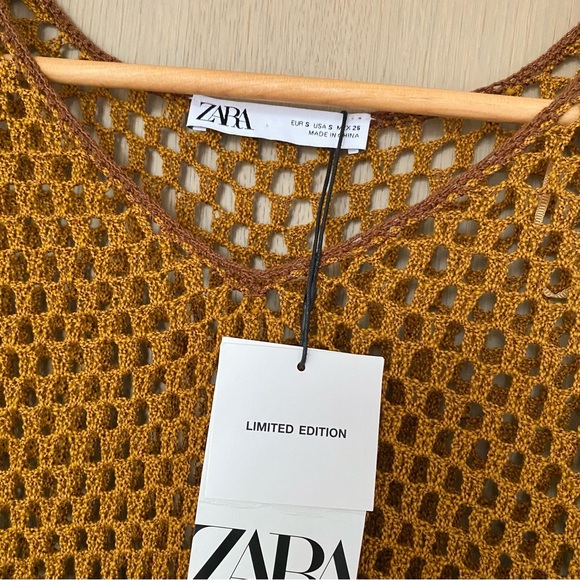 Zara mustard crochet knit bell sleeve sequin embellished kaftan dress - Picture 9 of 9